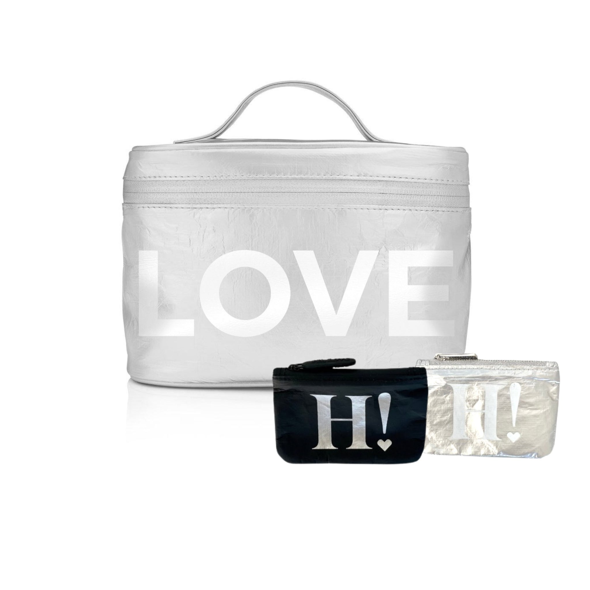Set of Three - Overnight Cosmetic Set in Silver and Black with LOVE and H! Logo