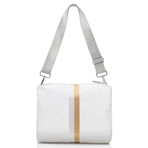 Crossbody Purse - Shimmer White with Gold & Silver Stripes
