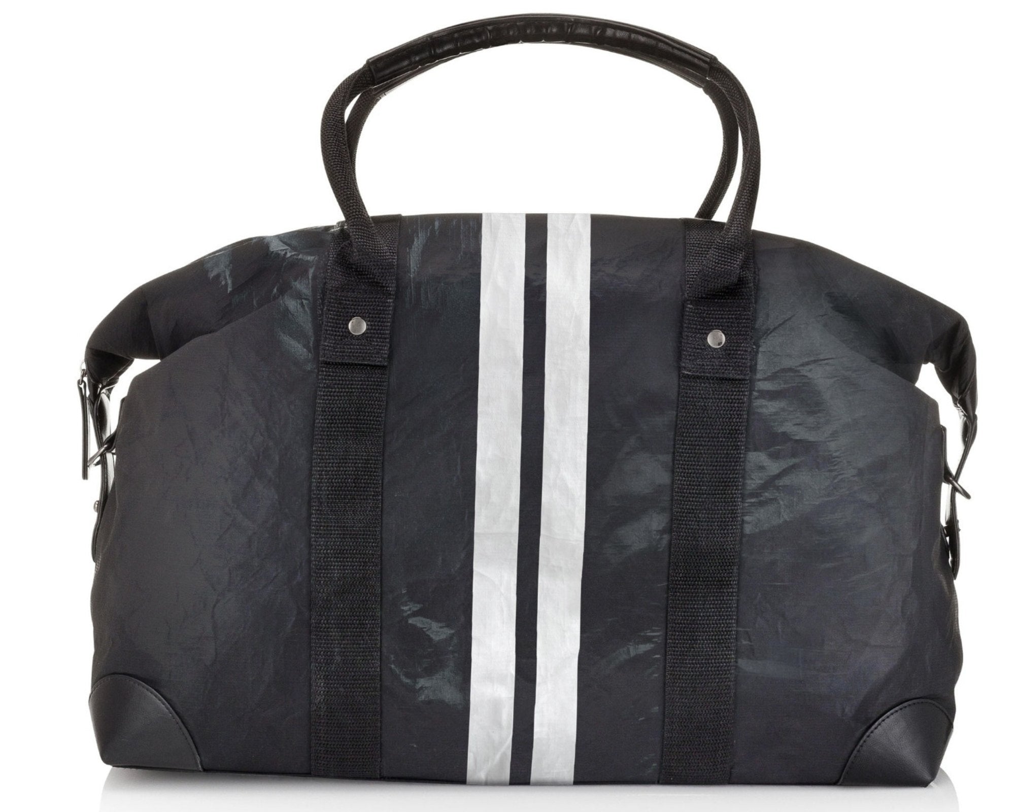 The Weekender Bag in Shimmer Black with White Stripes