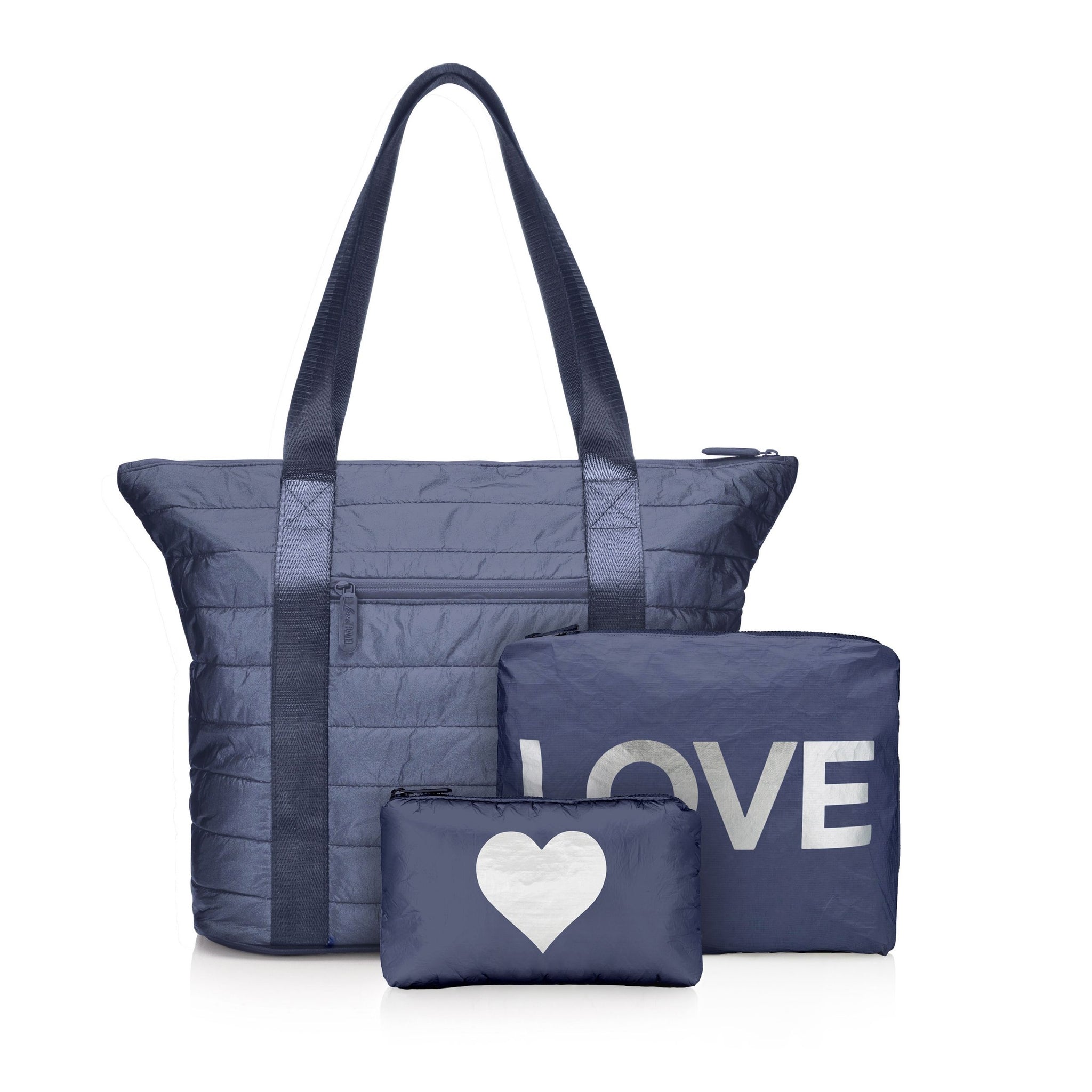 Set of Three Travel Packs - Everyday Tote Set in Shimmer Navy