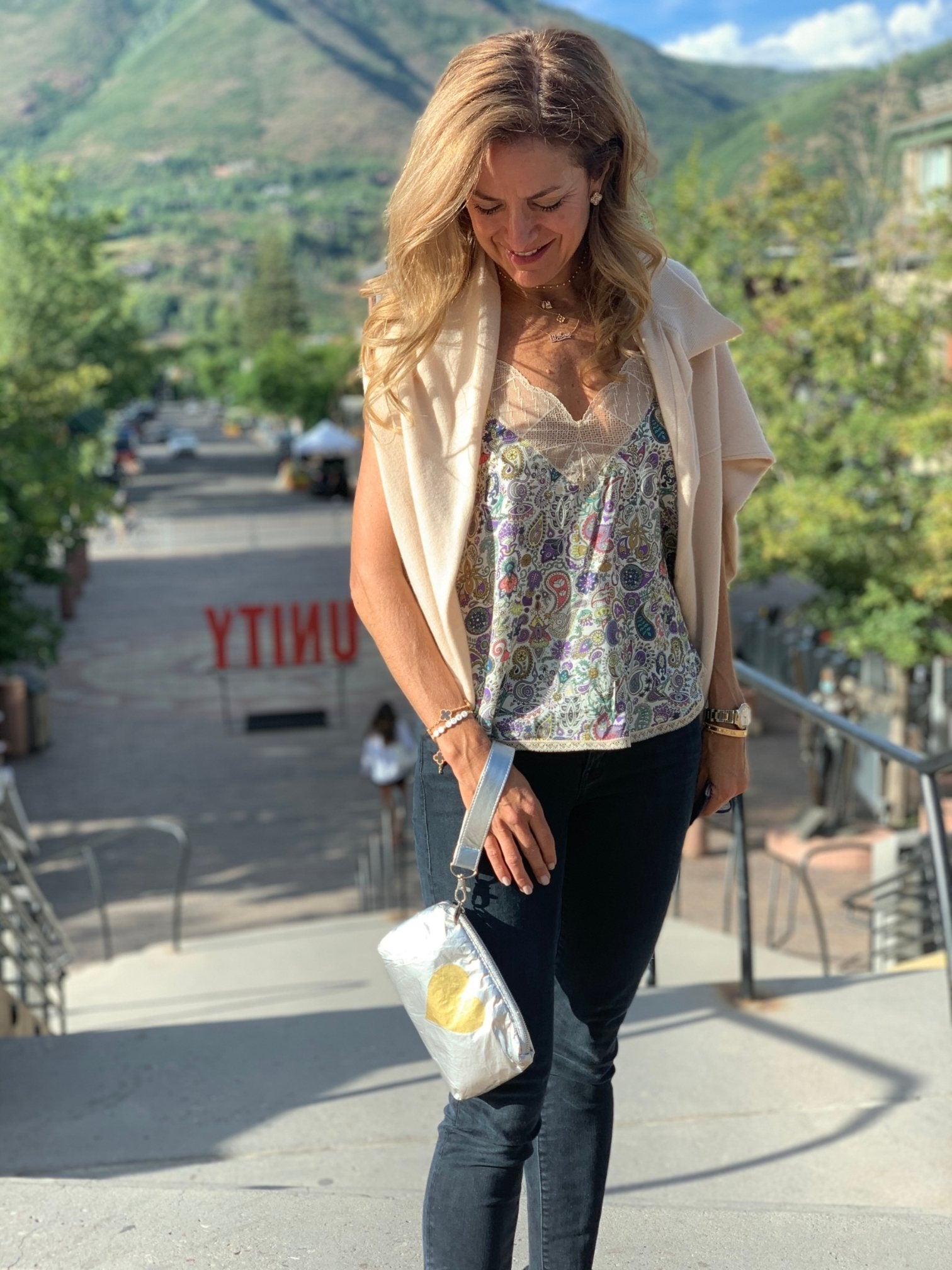 Zip Wristlet in Silver with Gold Heart