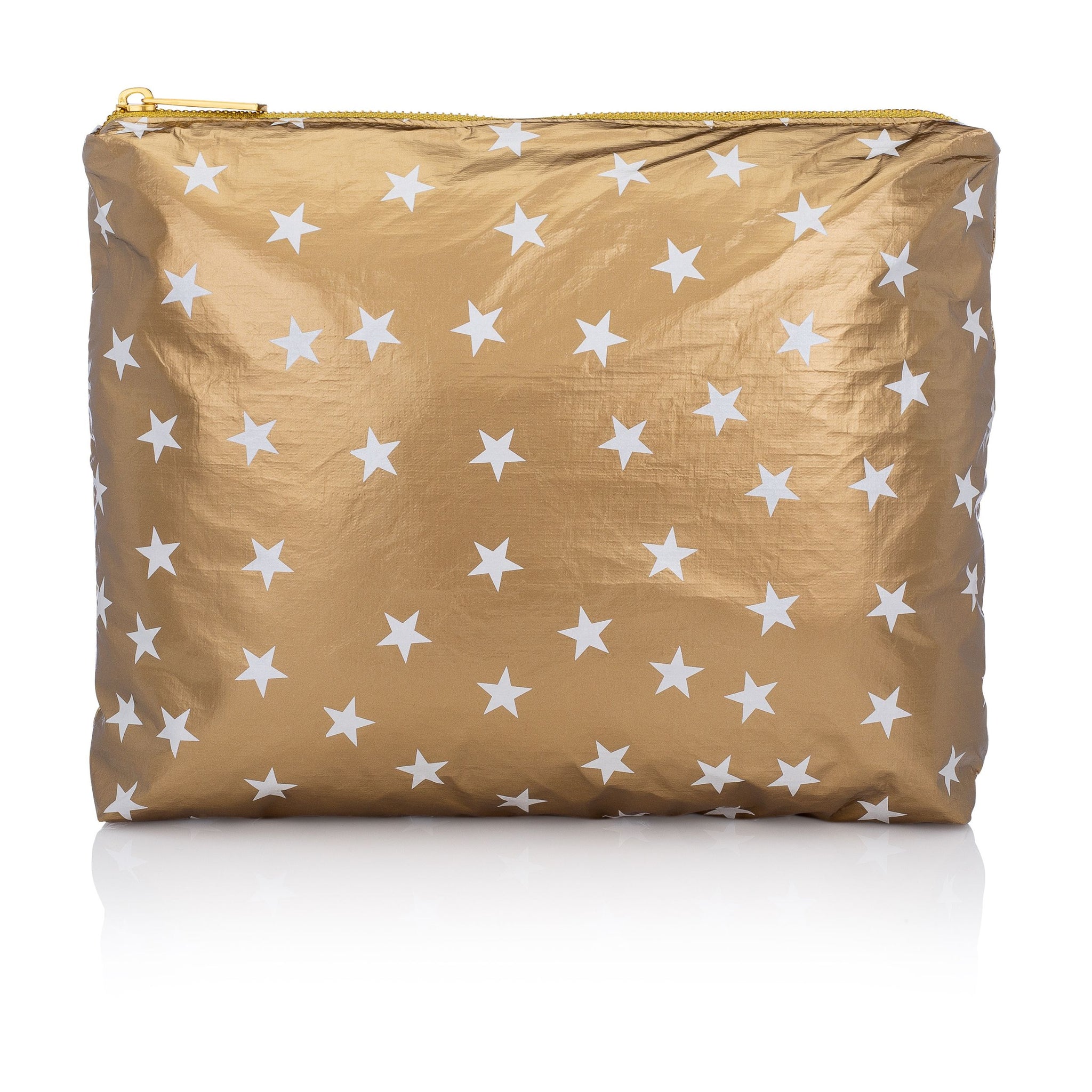 Medium zipper pack in gold with myriad white stars