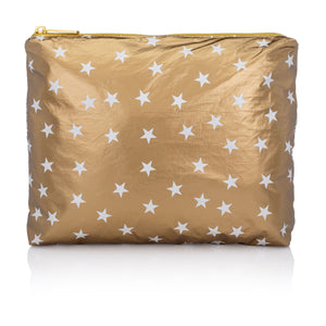 Medium zipper pack in gold with myriad white stars