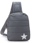 Puffer Crossbody Backpack in Cool Gray with Silver Star