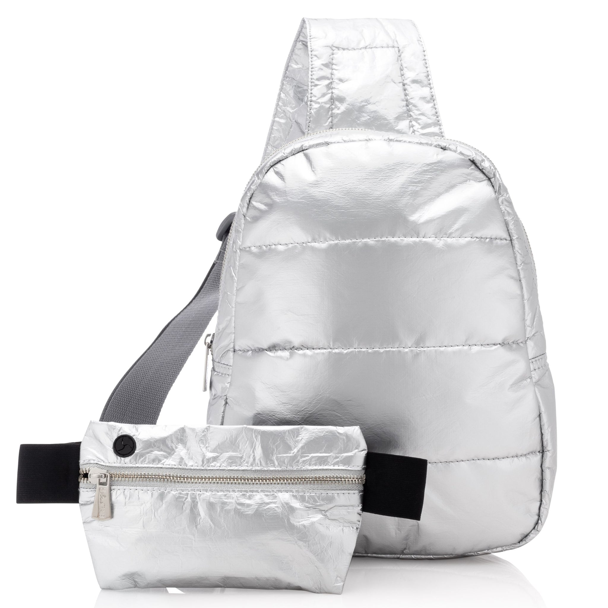 Motivate to Move Set II - Silver Puffer Crossbody Backpack & Silver Fanny Pack