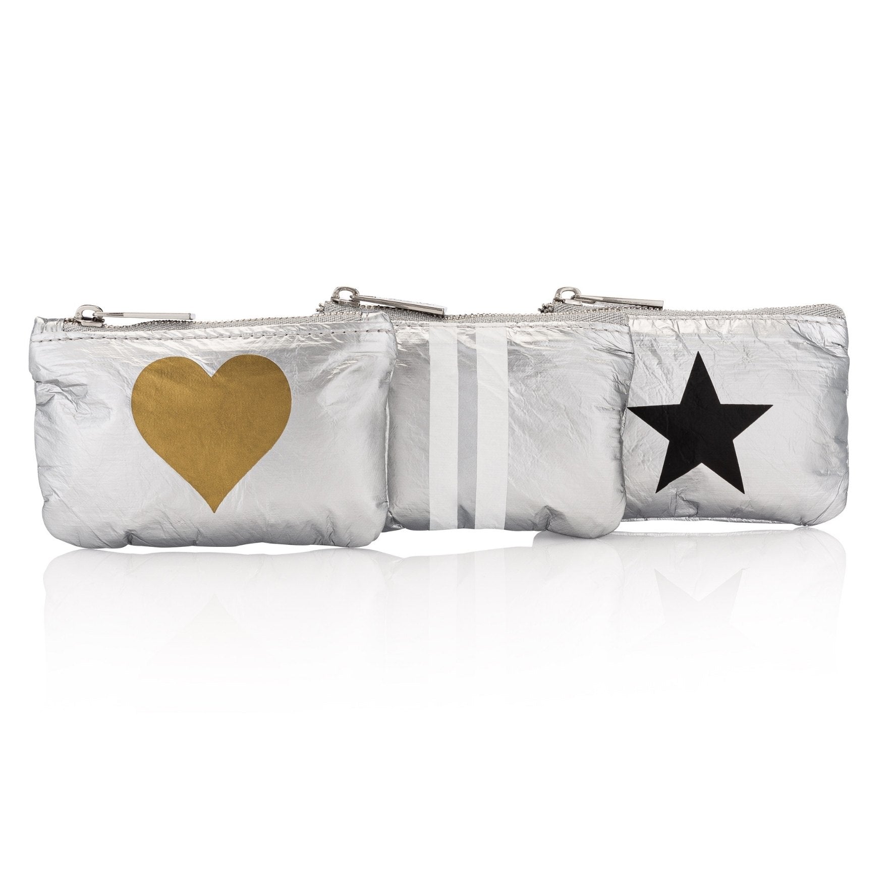 Set of Three Gift Card Holder Packs - Silver with Heart, White Stripes and Star