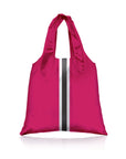 Hot pink carryall tote bag with silver and black stripes
