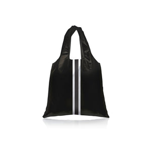Carryall Tote Bag with Pocket in Shimmer Black with Black & Silver Stripes