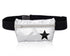 Layflat Fanny Pack Belt Bag in Silver with Black Star on White Background