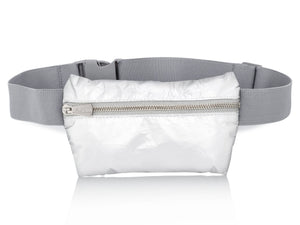 Lay Flat Fanny Pack in Shimmer White with Gray Band