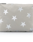 medium zipper pack in earth gray with silver stars