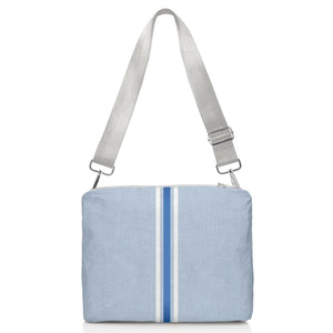 Crossbody Purse in Denim with White and Blue Stripe