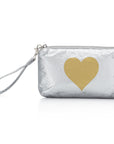 Zip Wristlet in Silver with Gold Heart