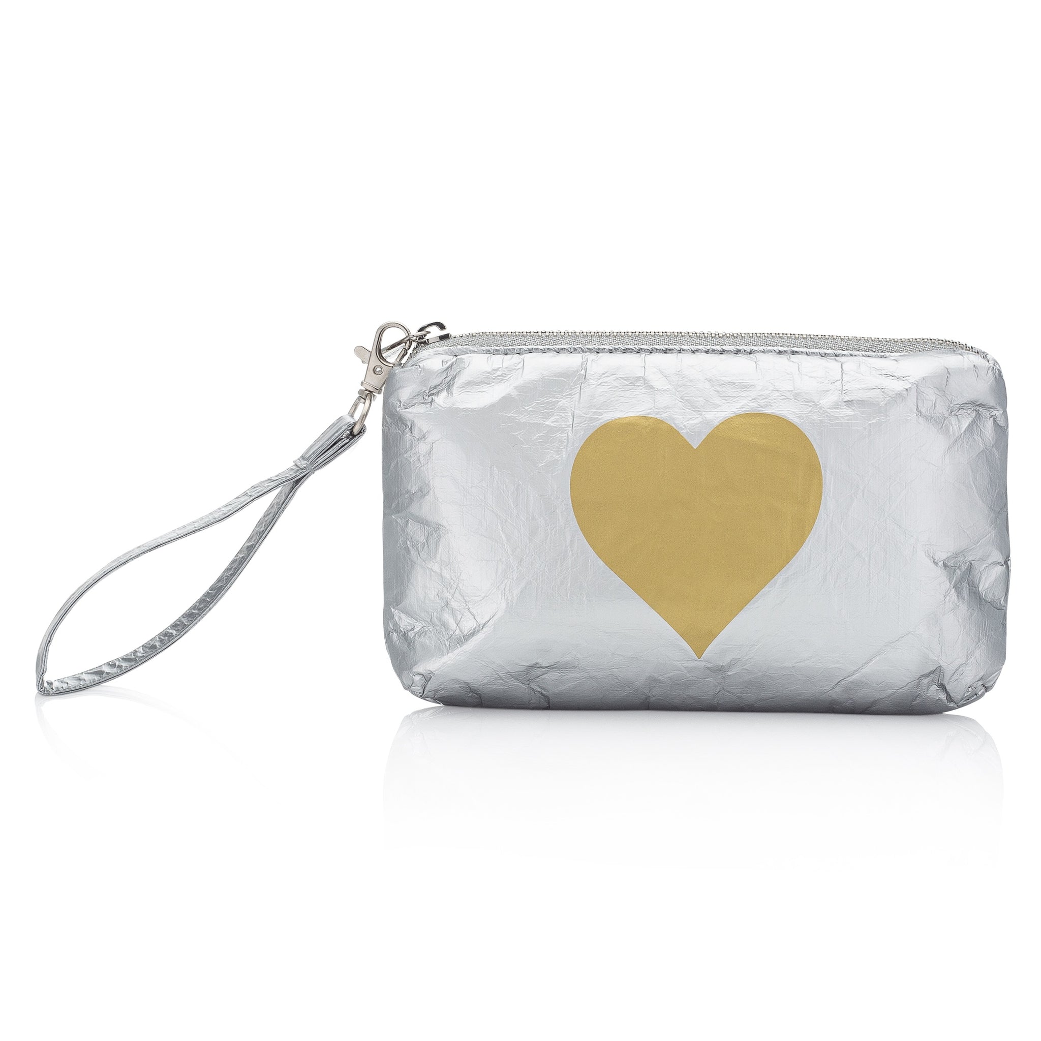 Zip Wristlet in Silver with Gold Heart