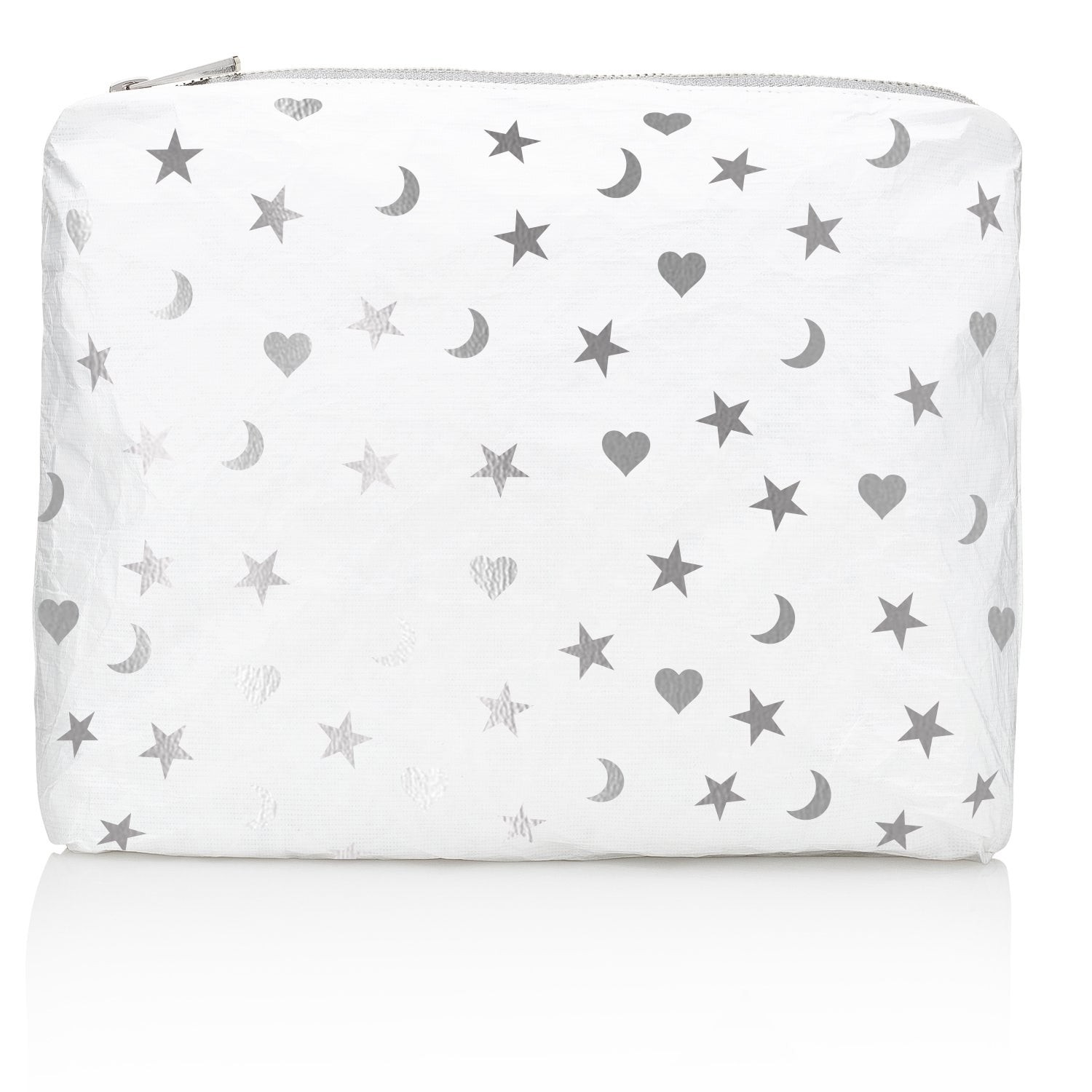 Medium Zipper Pack in Shimmer White with Heart, Moon & Stars