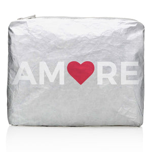 Medium Zipper Pack in Silver with "Amore"