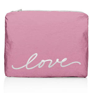Medium Zipper Pack in Fairy Pink with Silver Script "love"