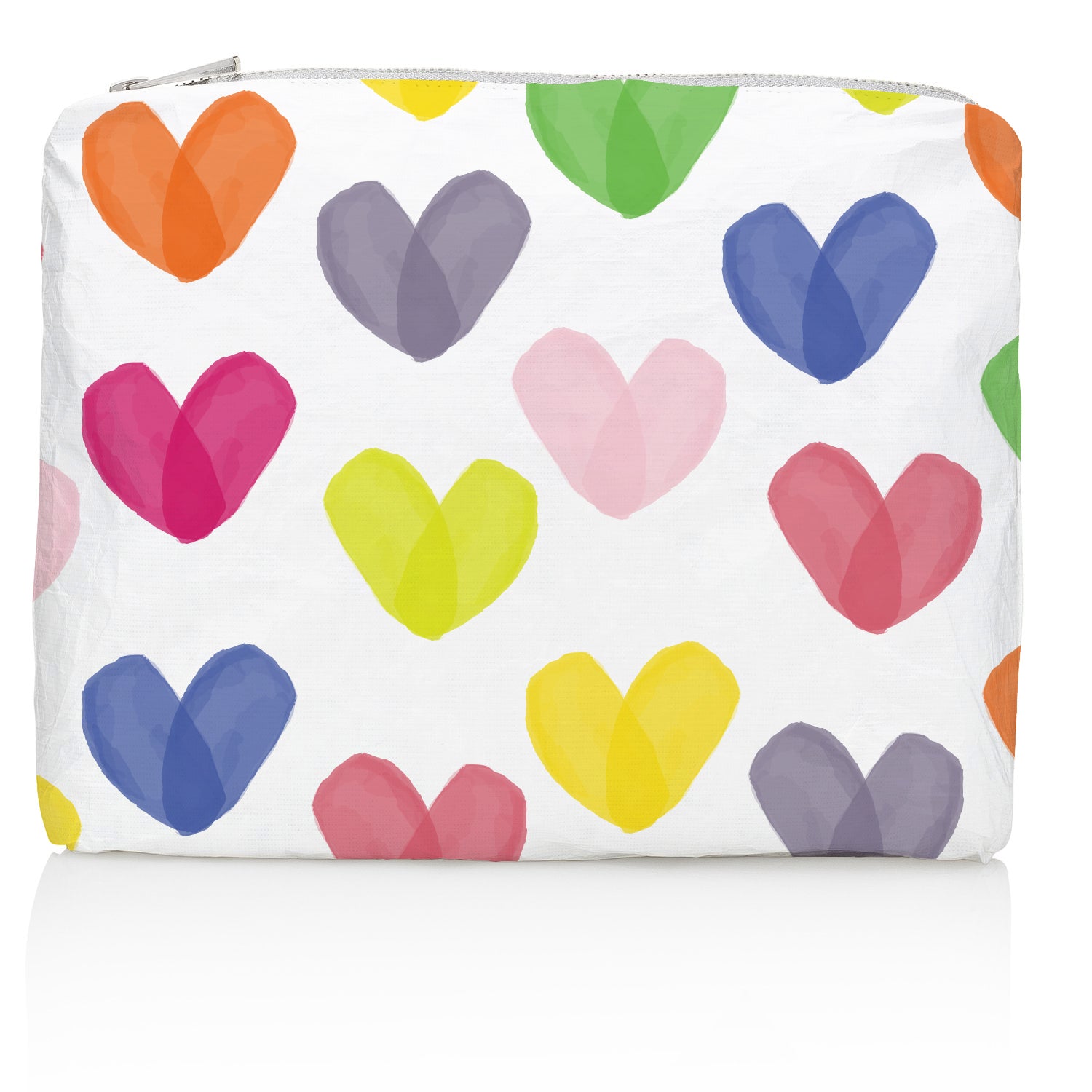 medium zipper pouch in rainbow hearts pattern