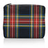 Medium pack with a zipper in red and black plaid on white background