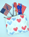 Medium Zipper Pouch in the "Language of Love" Red, White, & Blue Heart Print