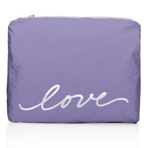 Medium Zipper Pack in Shimmer Purple with Script "love"