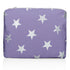 Medium zipper pouch in purple with silver multi stars on white background
