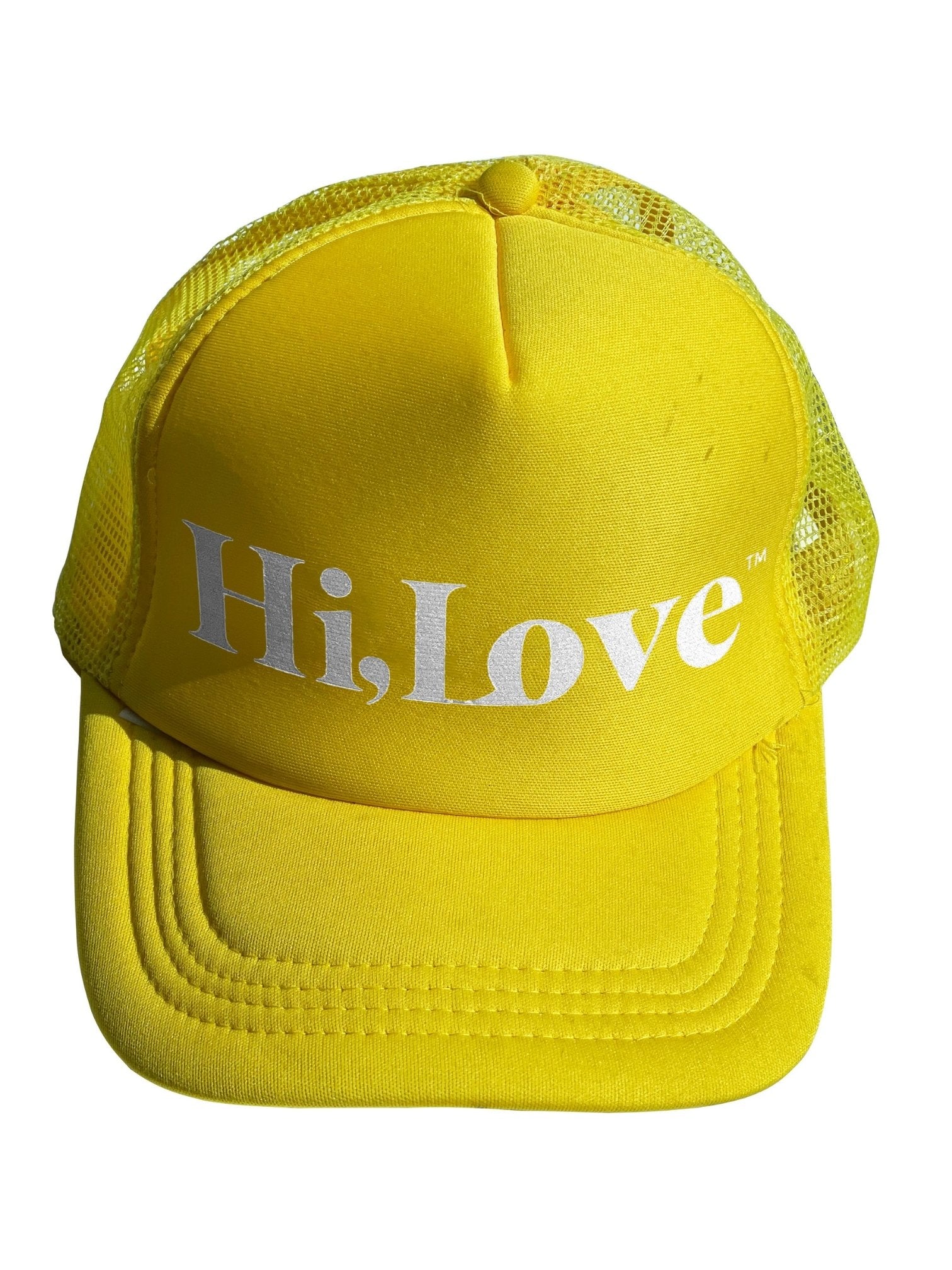 Travel Hat - Daffodil Yellow with White "Hi Love"