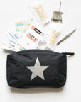 Mini Padded Zipper Pack in Black with Silver Star