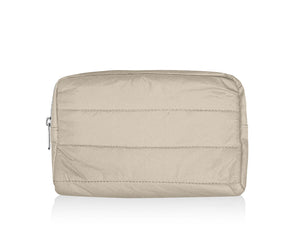 Puffer Mini Clutch with Loopholes in Shimmer Beige