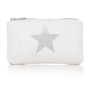 Mini Padded Zipper Pack in Shimmer White with Silver Star