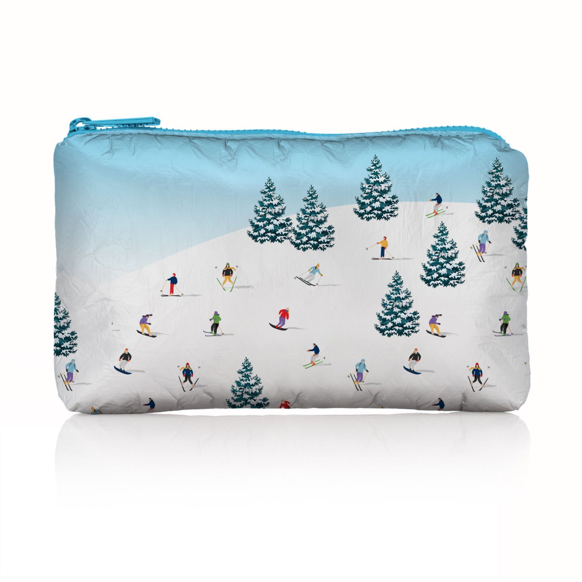 dancing skiers and snowboarders pattern on mini zipper pouch