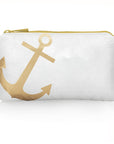 white mini zipper pack with gold anchor