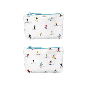 mini zipper pouch, gift card holder in skier pattern
