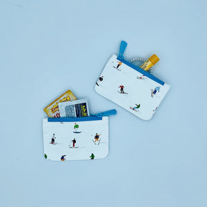 mini zipper pouches with dancing skiers