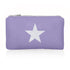Mini zipper pouch in shimmer purple with silver star on white background