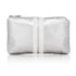Cute Travel Bag in Mini zipper pouch  Metallic Silver with Shimmer White Stripes on white background