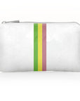 Mini Zipper Pack in Shimmer White with Colorful Green, Yellow, and Pink Stripes