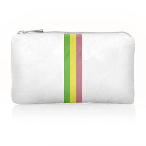 Mini Zipper Pack in Shimmer White with Colorful Green, Yellow, and Pink Stripes