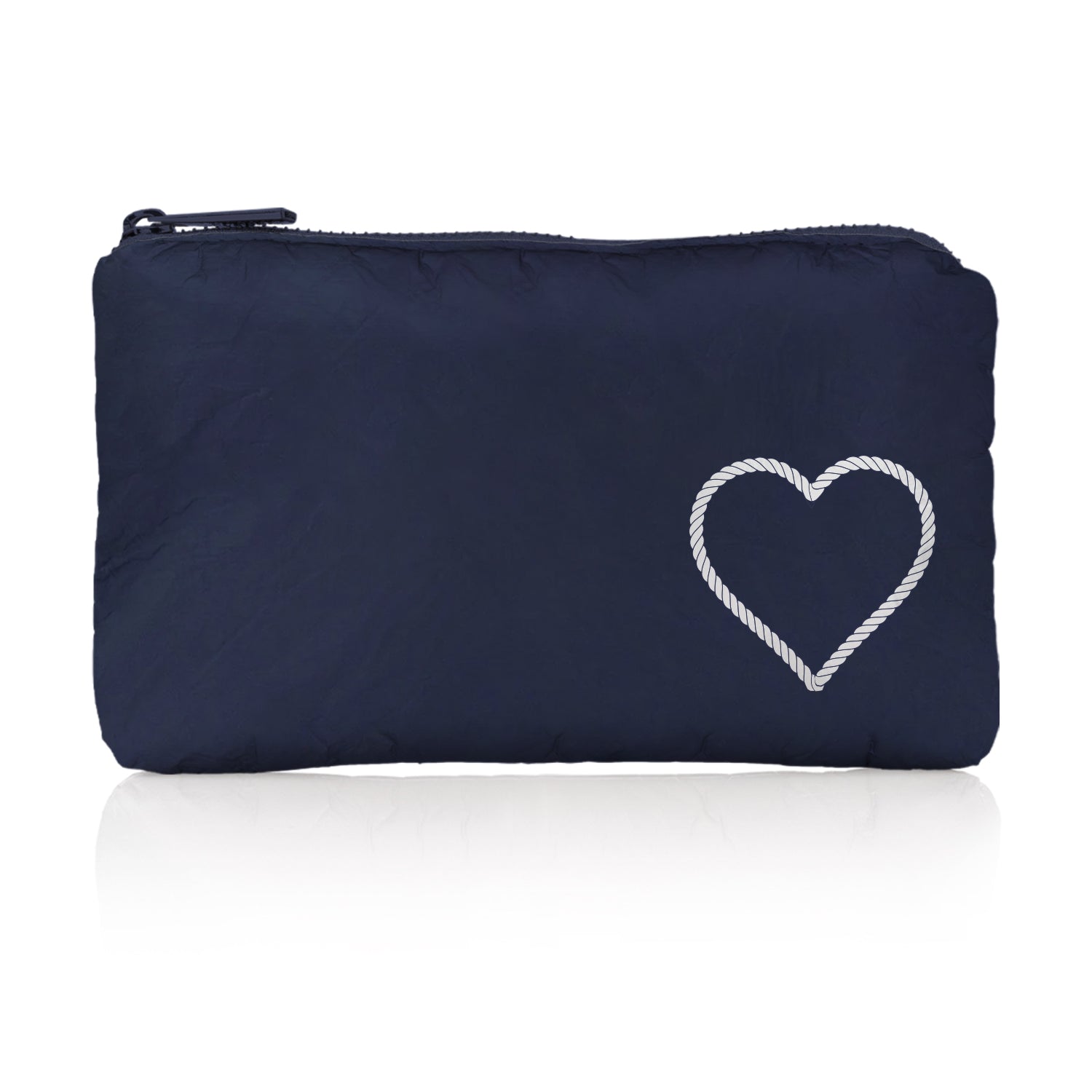 navy blue mini zipper pack with white heart