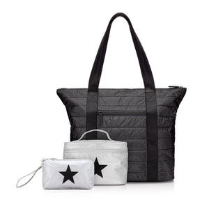 Set of Three Travel Packs - Overnight Tote Set in Silver and Black