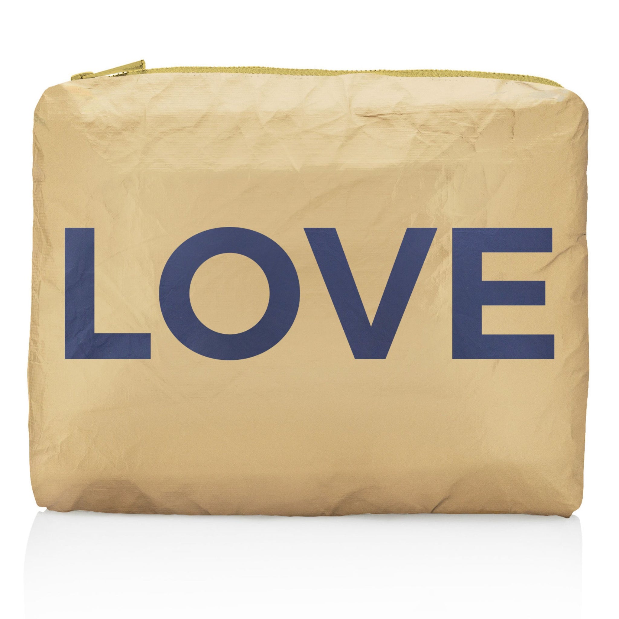 Medium Zipper Pack in Gold with Navy "LOVE"