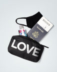 Mini Padded Zipper Pouch - Black with Silver "LOVE"