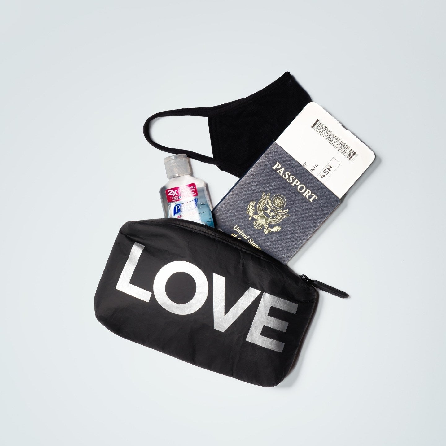 Mini Padded Zipper Pack in Black with Silver "LOVE"
