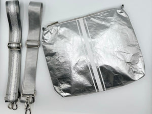 Pouch to Purse - Silver with White Stripes