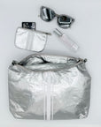 Convertible Crossbody Bag - Silver with White Stripes