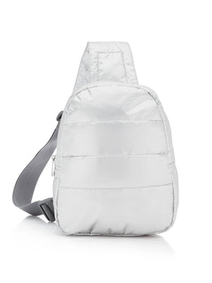 Puffer Crossbody Backpack in Shimmer White