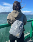 Puffer Crossbody Backpack in Shimmer Gray with Silver Star