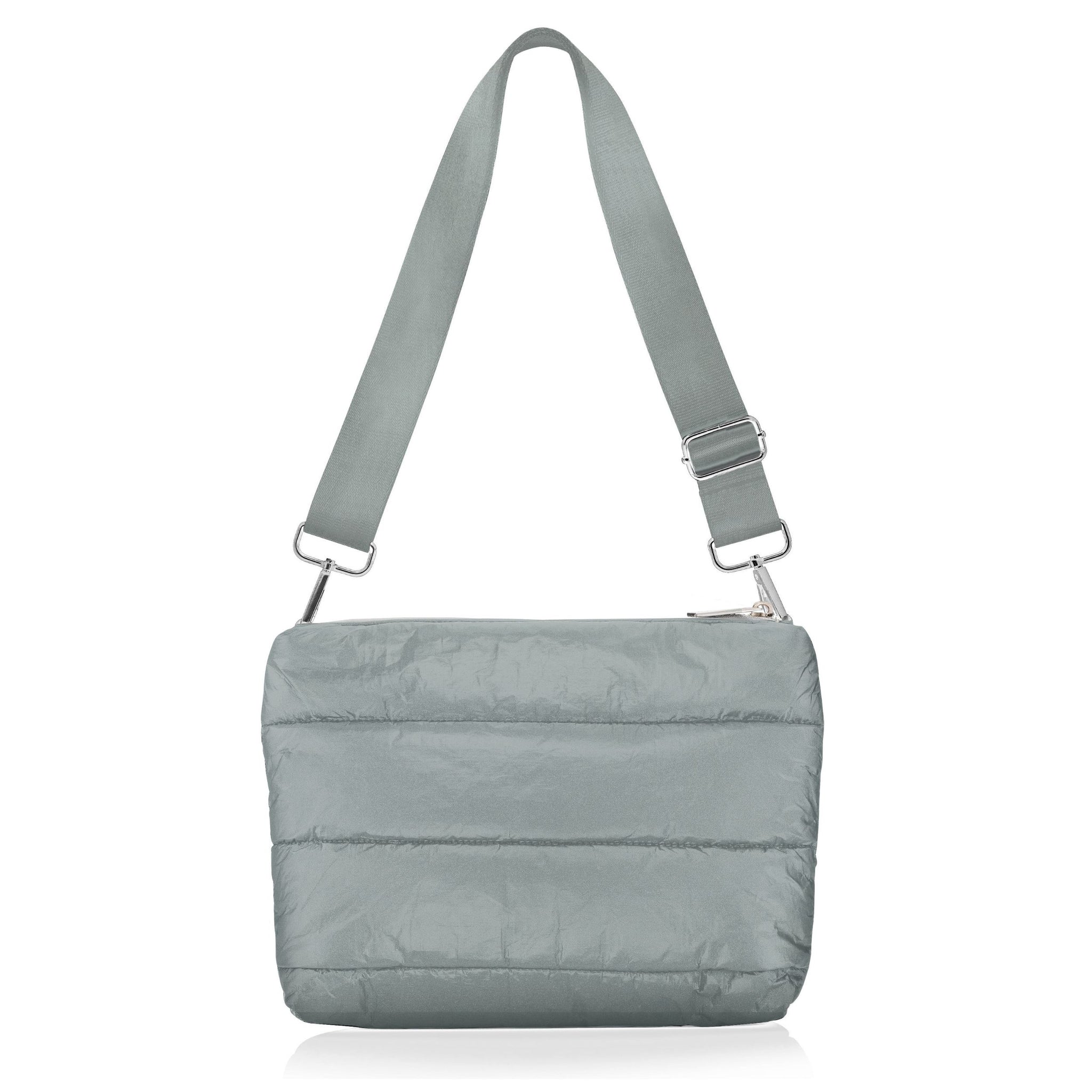 puffer crossbody bag in shimmer gray