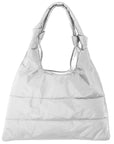 Shimmer white puffer purse tote with knot handles