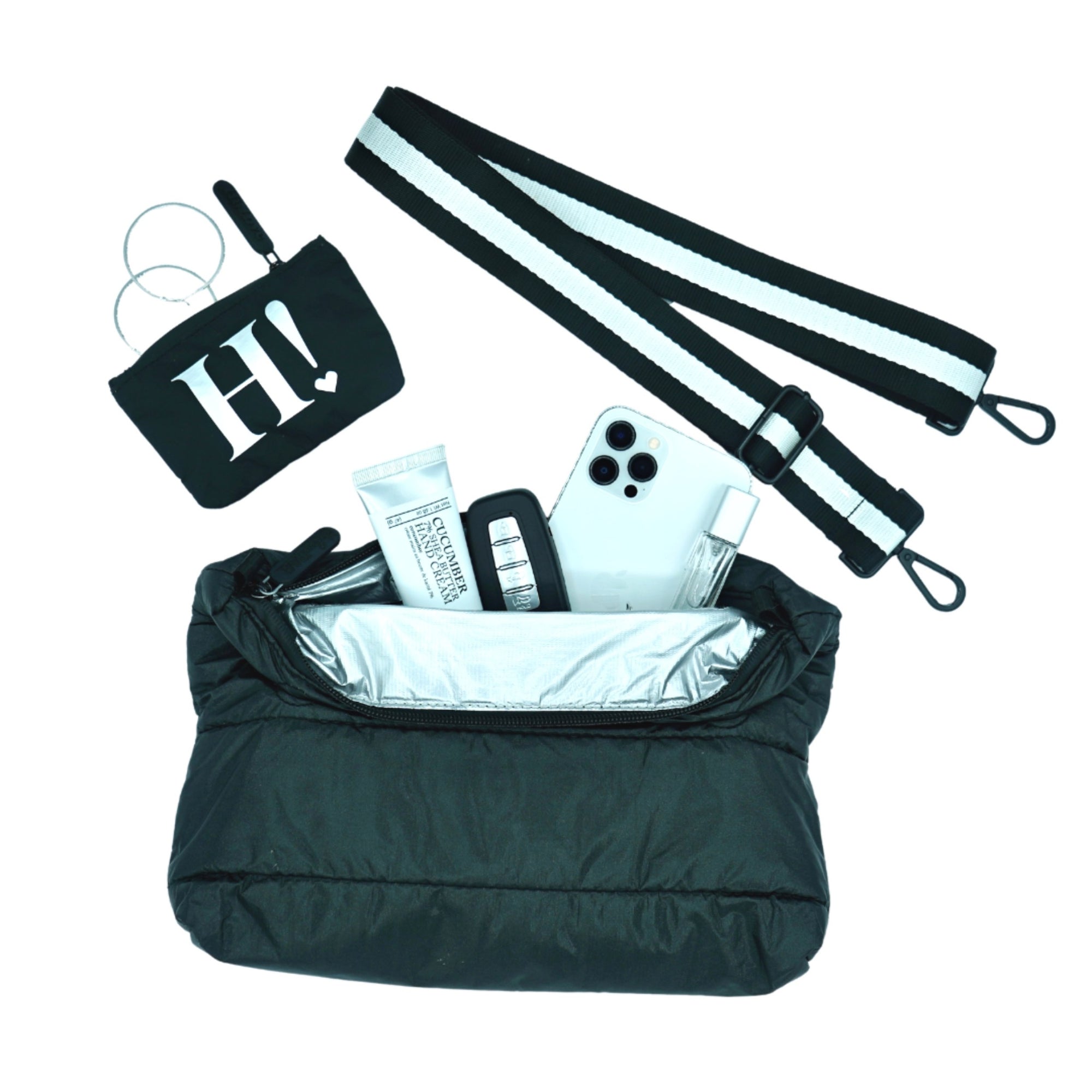 lightweight puffer purse with mini pouch